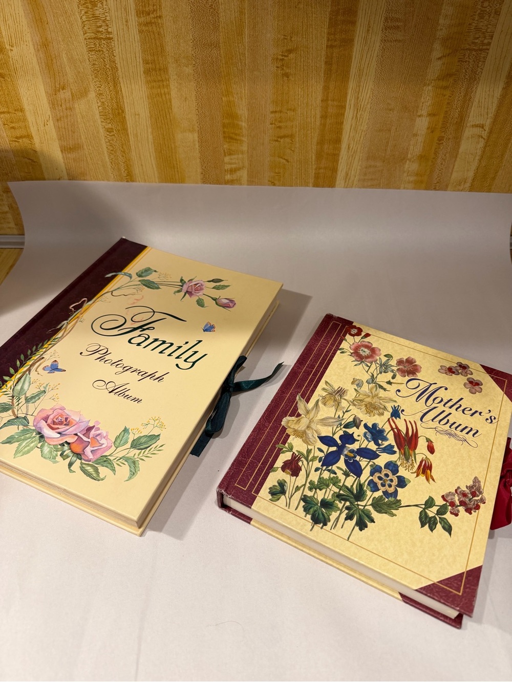 2 vintage floral Family & Mother's Photograph Albums - Cream with Burgundy Accen